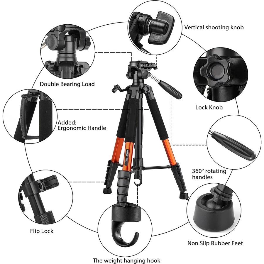 Camera Tripod Stand Aluminum Professional Orange 190 cm