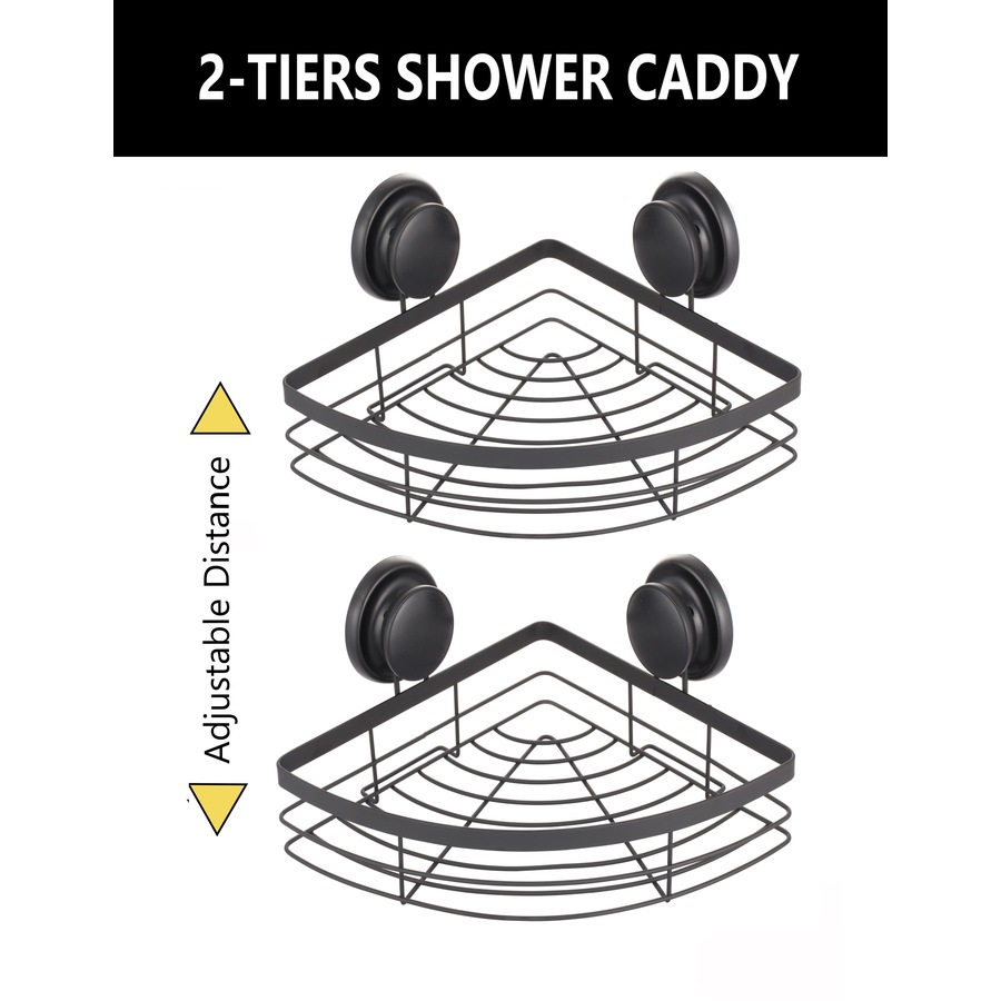 CARLA HOME 2 Pack Round Corner Shower Caddy Shelf Basket Rack with Premium Vacuum Suction Cup No-Drilling for Bathroom and Kitchen