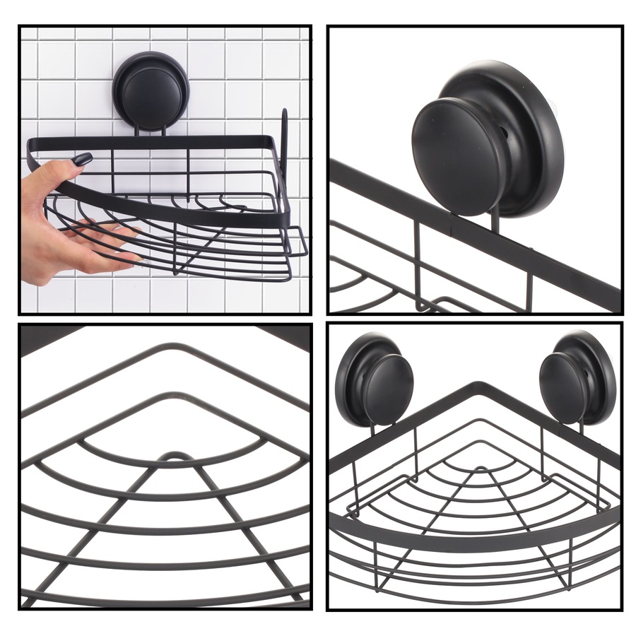 CARLA HOME 2 Pack Round Corner Shower Caddy Shelf Basket Rack with Premium Vacuum Suction Cup No-Drilling for Bathroom and Kitchen