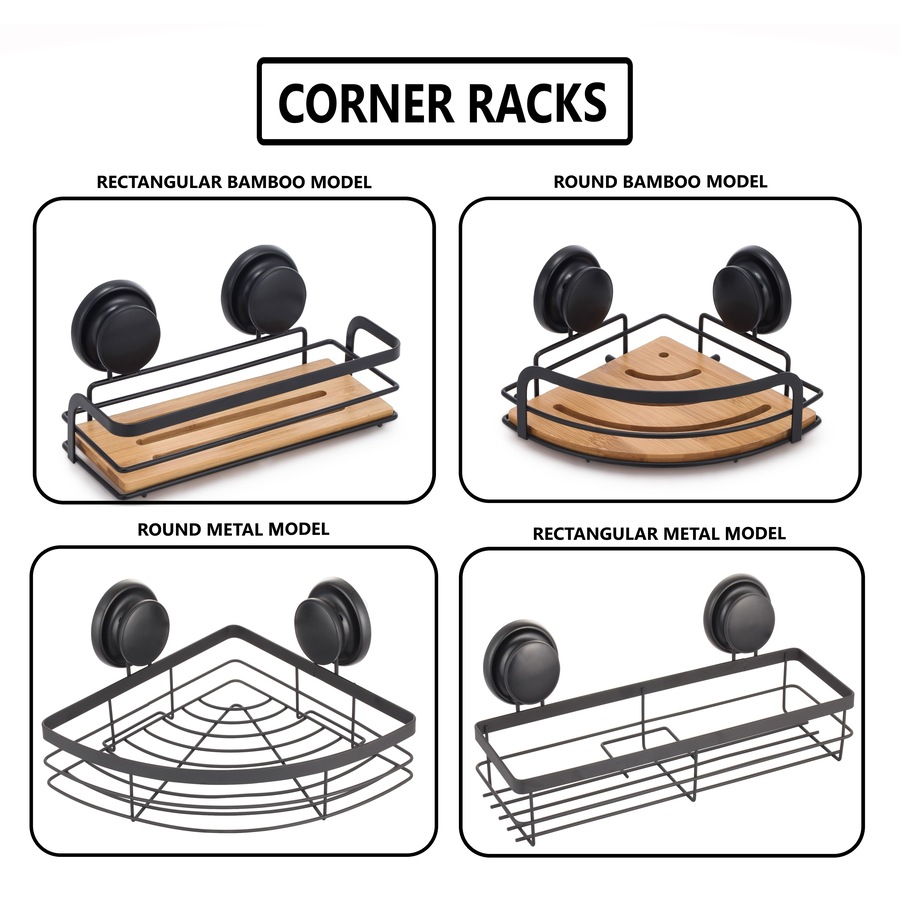 CARLA HOME 2 Pack Round Corner Shower Caddy Shelf Basket Rack with Premium Vacuum Suction Cup No-Drilling for Bathroom and Kitchen