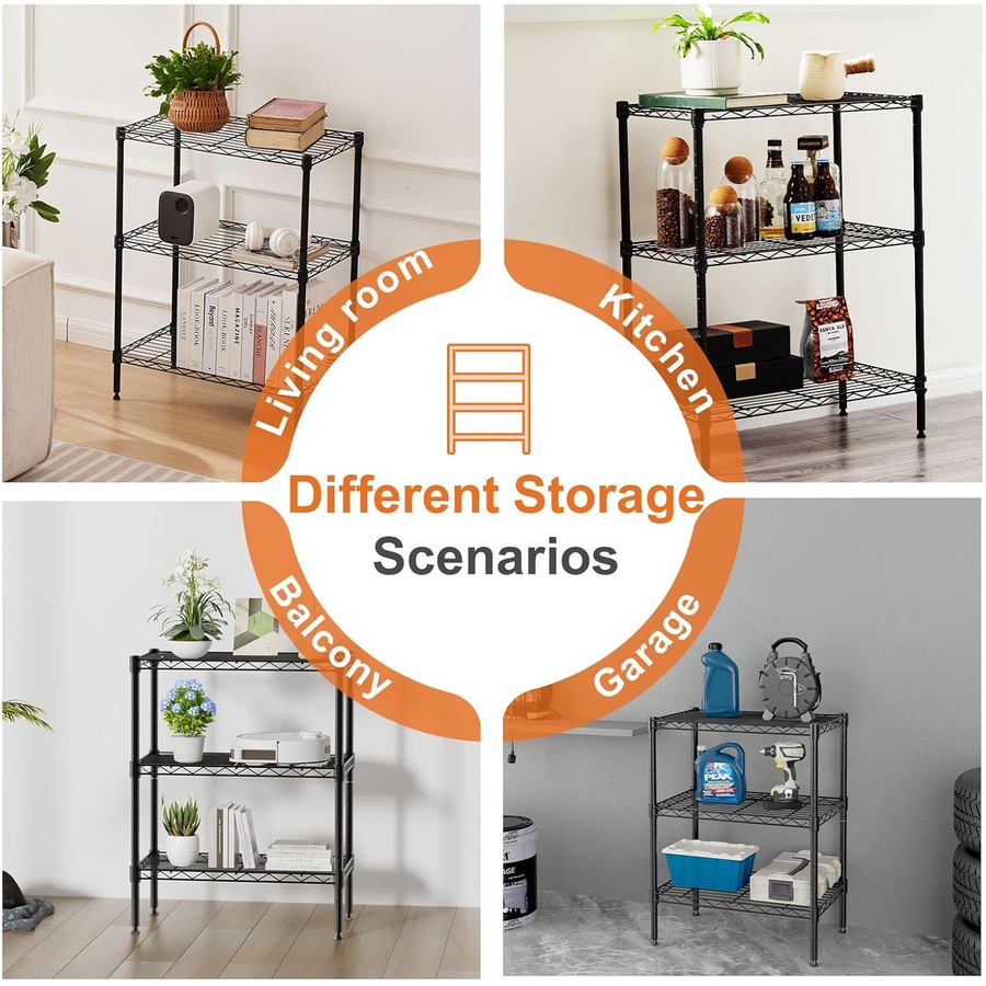 CARLA HOME 3-Tier Adjustable Metal Storage Shelves Wire Rack Organizer for Kitchen, Pantry, Bathroom or Laundry Room (45cm W x 40cm D x 103cm H)