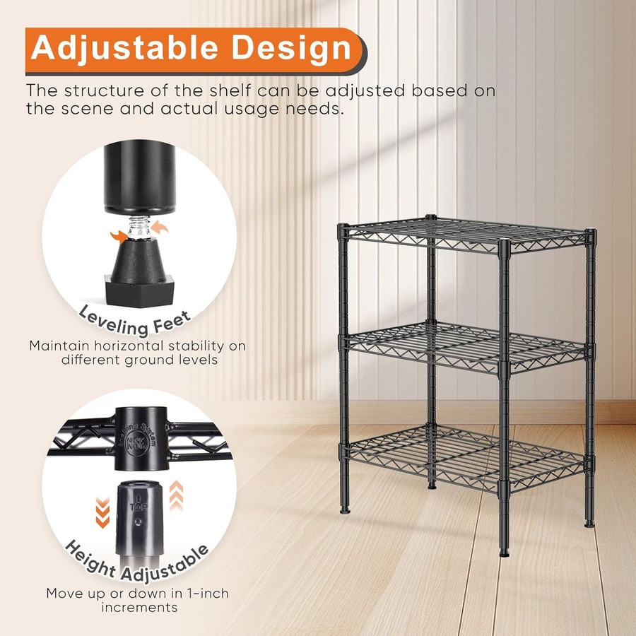 CARLA HOME 3-Tier Adjustable Metal Storage Shelves Wire Rack Organizer for Kitchen, Pantry, Bathroom or Laundry Room (45cm W x 40cm D x 103cm H)