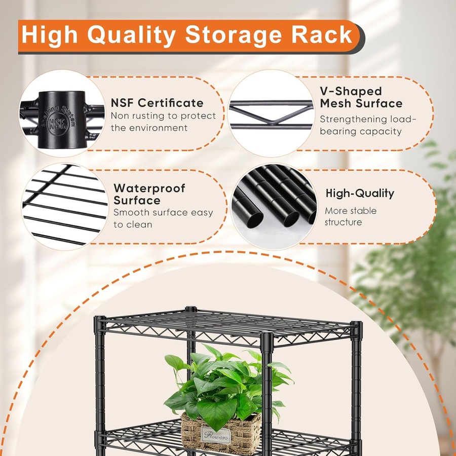 CARLA HOME 3-Tier Adjustable Metal Storage Shelves Wire Rack Organizer for Kitchen, Pantry, Bathroom or Laundry Room (45cm W x 40cm D x 103cm H)