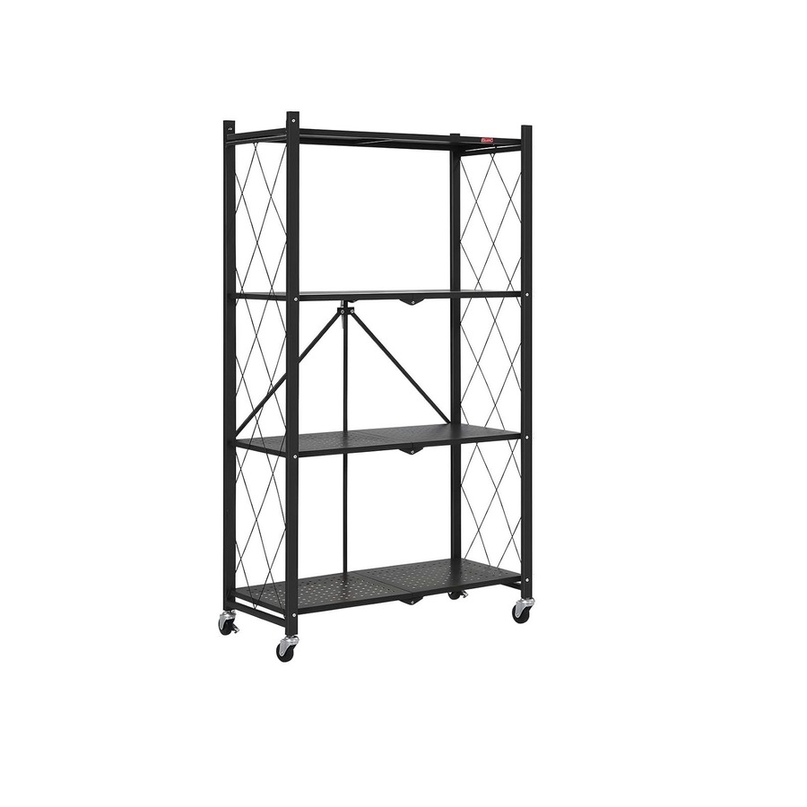 CARLA HOME 4-Tier Foldable Storage Shelf with Wheels for Kitchen, Garage, Pantry or Basement (Black)