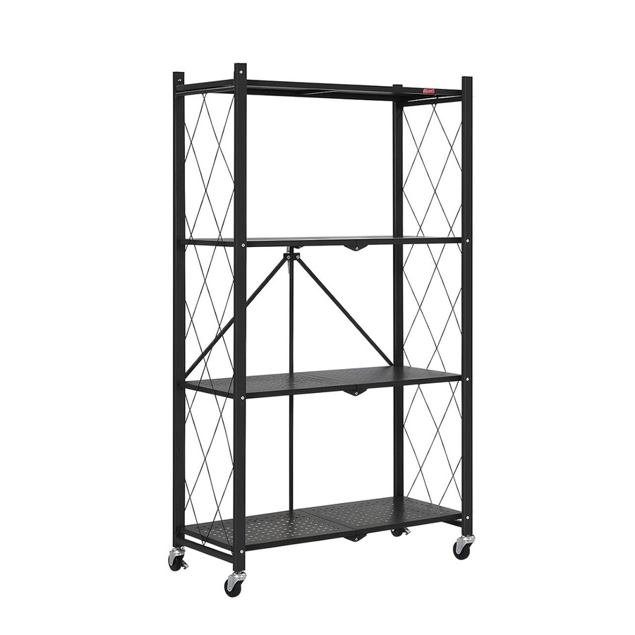 CARLA HOME 4-Tier Foldable Storage Shelf with Wheels for Kitchen, Garage, Pantry or Basement (Black)