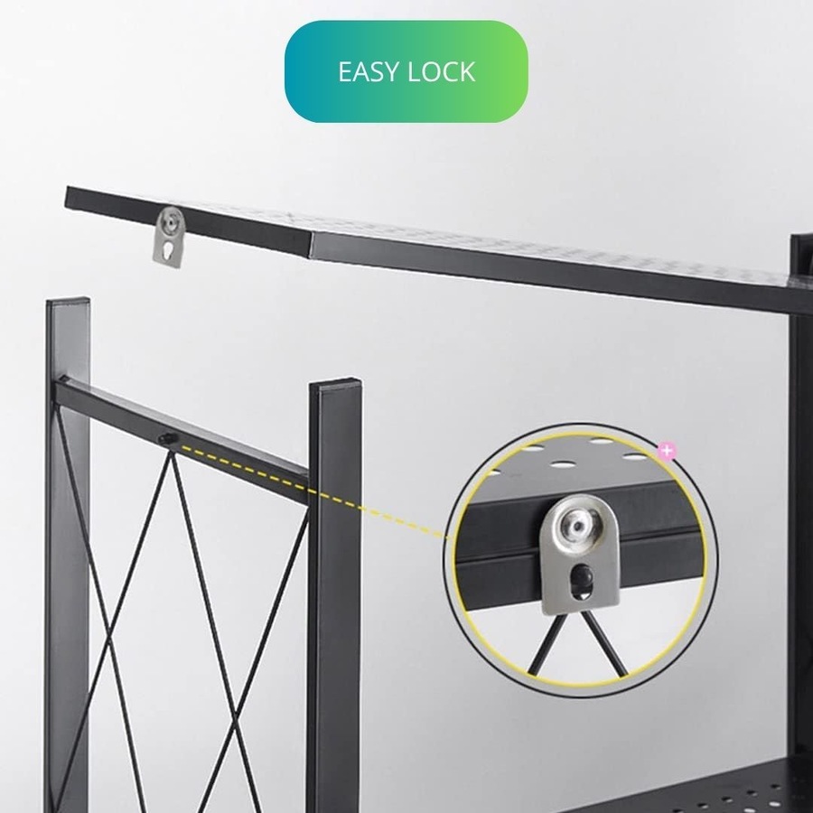 CARLA HOME 4-Tier Foldable Storage Shelf with Wheels for Kitchen, Garage, Pantry or Basement (Black)