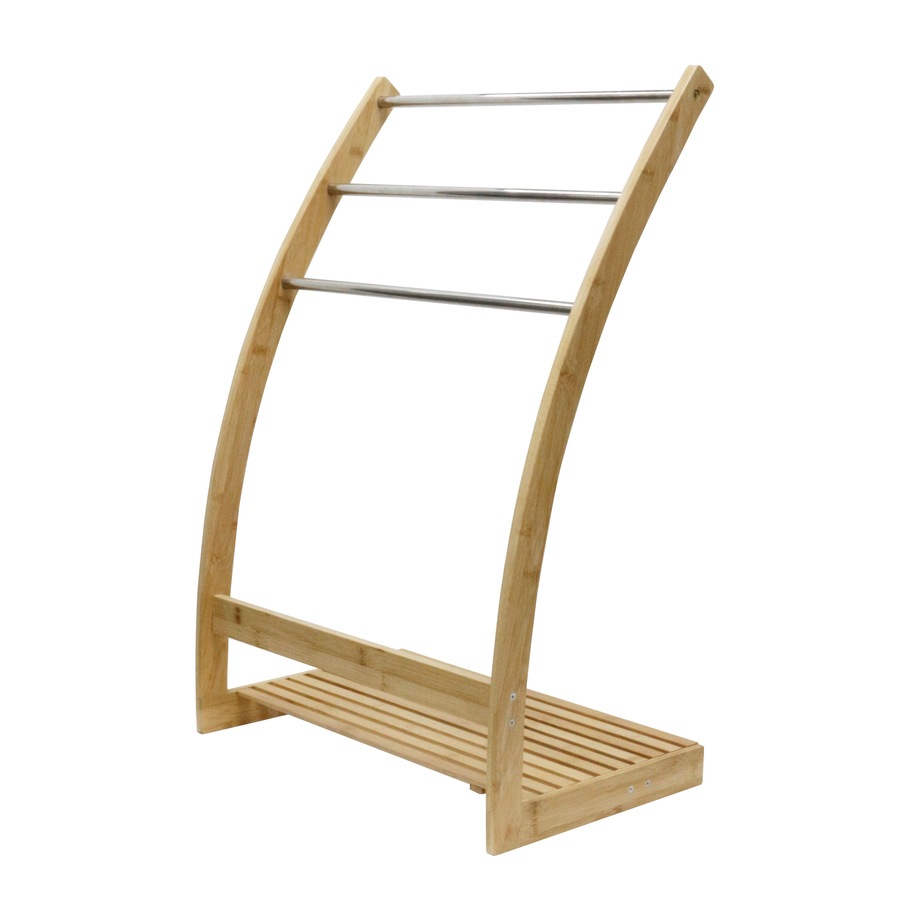 CARLA HOME Bamboo Towel Bar Holder Rack 3-Tier Free Standing for Bathroom. Towel Racks. Towel Rail Bathroom Accessory. Shower Hand Dish Towel. Towel Holder (Bottom Shelf and Metal Holder)