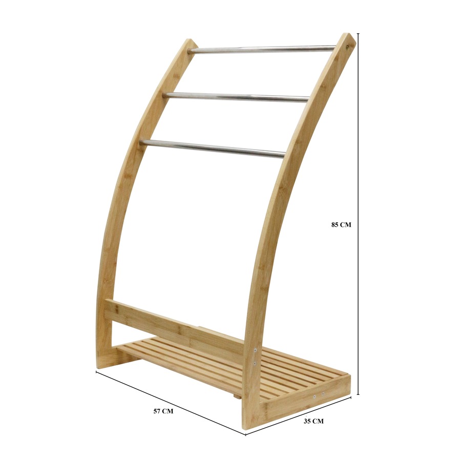 CARLA HOME Bamboo Towel Bar Holder Rack 3-Tier Free Standing for Bathroom. Towel Racks. Towel Rail Bathroom Accessory. Shower Hand Dish Towel. Towel Holder (Bottom Shelf and Metal Holder)