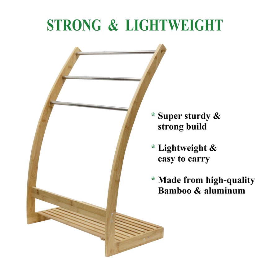 CARLA HOME Bamboo Towel Bar Holder Rack 3-Tier Free Standing for Bathroom. Towel Racks. Towel Rail Bathroom Accessory. Shower Hand Dish Towel. Towel Holder (Bottom Shelf and Metal Holder)