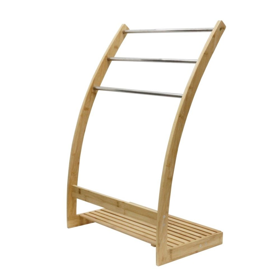 CARLA HOME Bamboo Towel Bar Holder Rack 3-Tier Free Standing for Bathroom. Towel Racks. Towel Rail Bathroom Accessory. Shower Hand Dish Towel. Towel Holder (Bottom Shelf and Metal Holder)