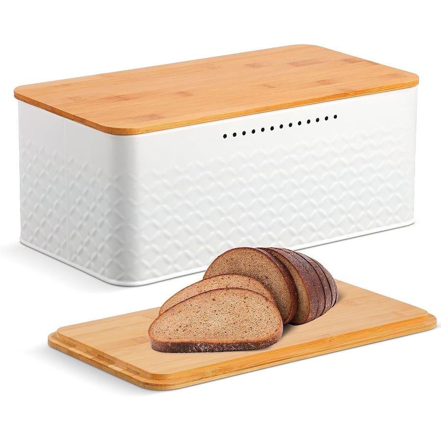 CARLA HOME Bread Bin with Bamboo Lid used as Chopping Board for Kitchen Countertop