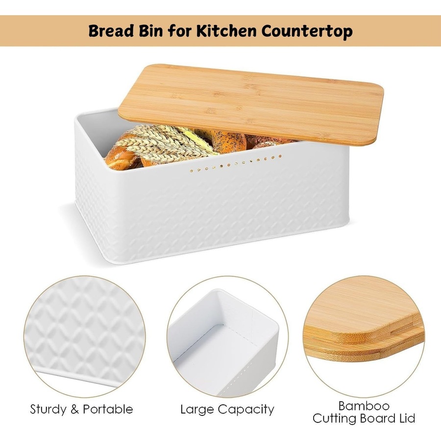 CARLA HOME Bread Bin with Bamboo Lid used as Chopping Board for Kitchen Countertop