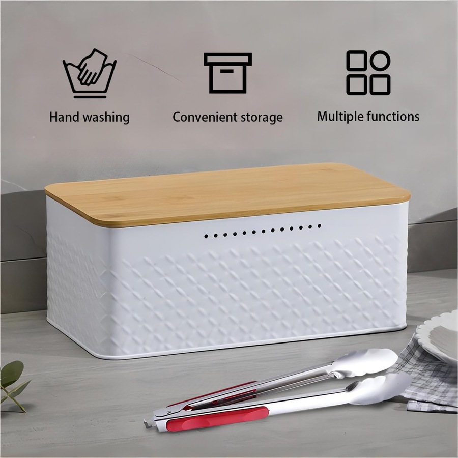 CARLA HOME Bread Bin with Bamboo Lid used as Chopping Board for Kitchen Countertop