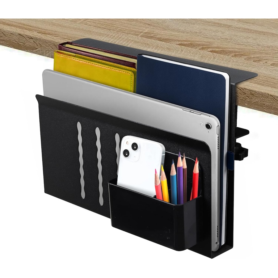 CARLA HOME Under Desk Side Laptop Holder Storage with No Drill Cable Management Tray and Pen Storage for Office and Home