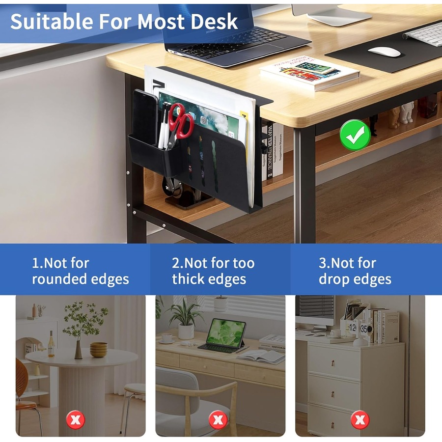 CARLA HOME Under Desk Side Laptop Holder Storage with No Drill Cable Management Tray and Pen Storage for Office and Home