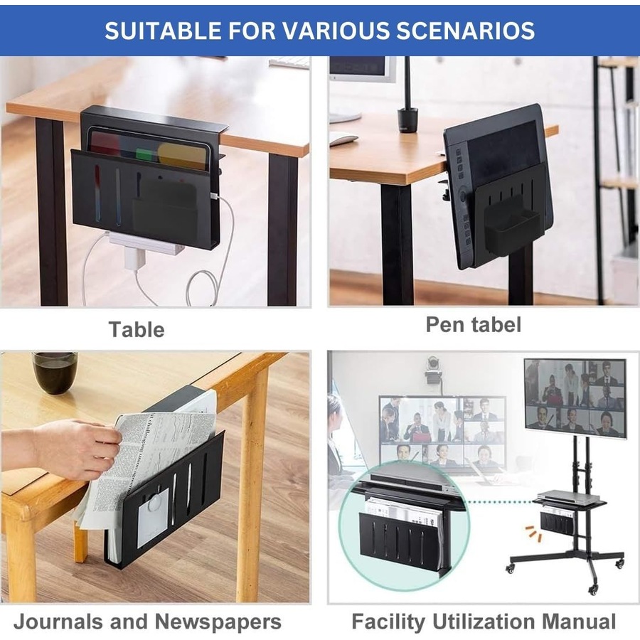 CARLA HOME Under Desk Side Laptop Holder Storage with No Drill Cable Management Tray and Pen Storage for Office and Home