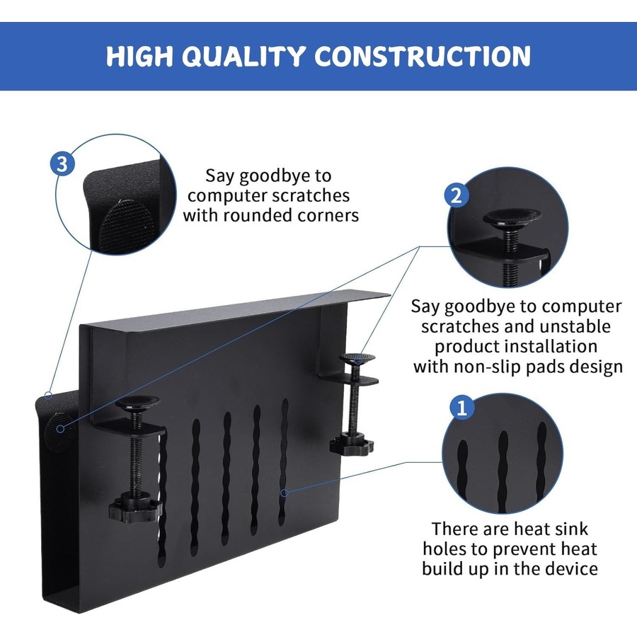 CARLA HOME Under Desk Side Laptop Holder Storage with No Drill Cable Management Tray and Pen Storage for Office and Home