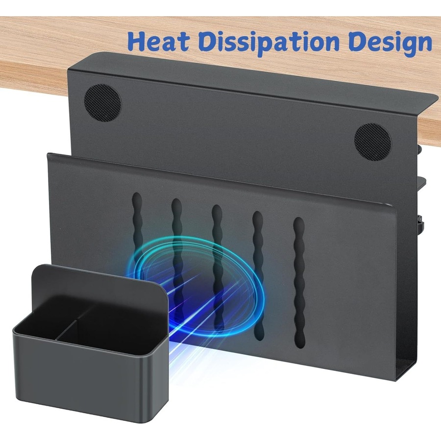 CARLA HOME Under Desk Side Laptop Holder Storage with No Drill Cable Management Tray and Pen Storage for Office and Home