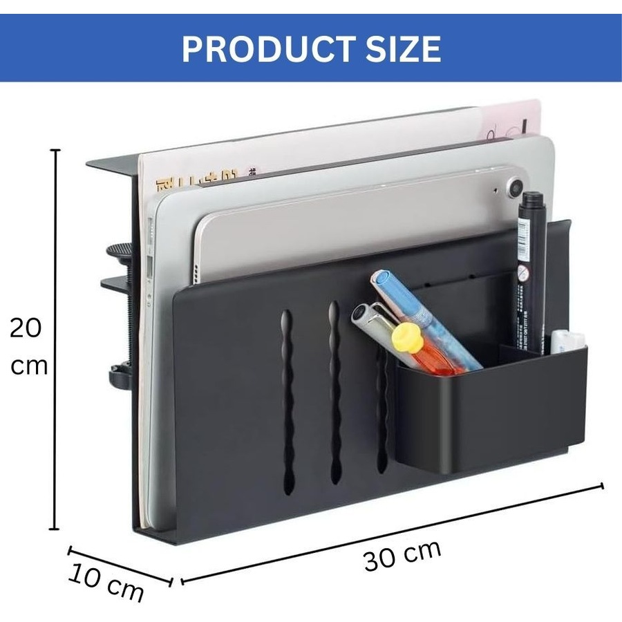 CARLA HOME Under Desk Side Laptop Holder Storage with No Drill Cable Management Tray and Pen Storage for Office and Home