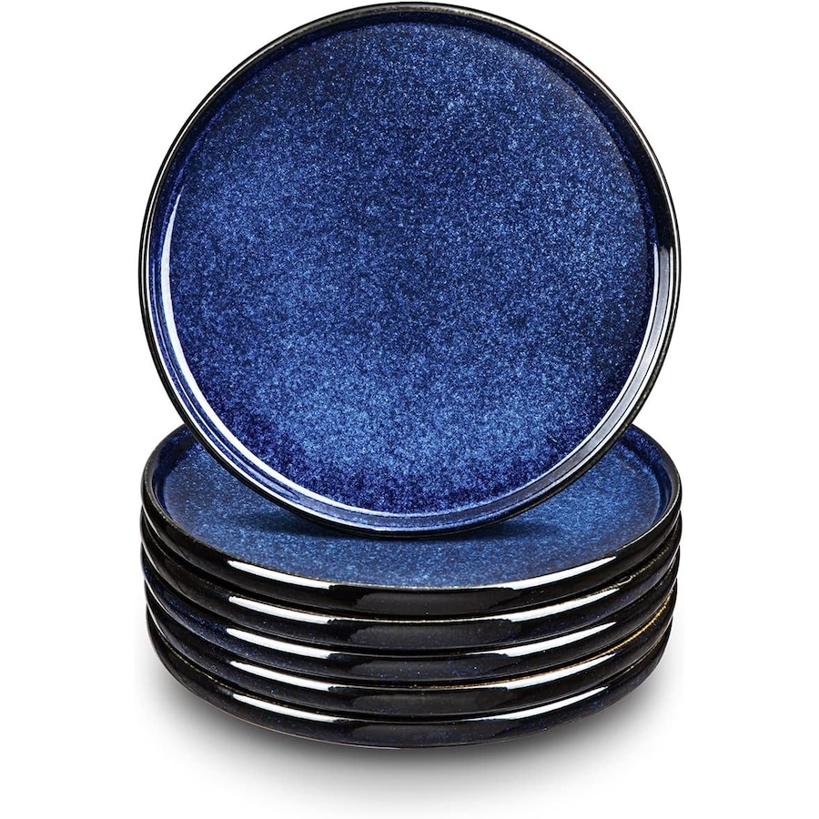 Ceramic Salad Plates Set for Lunch Party - Scratch Resistant, Dishwasher Safe - Set of 6 (Blue)