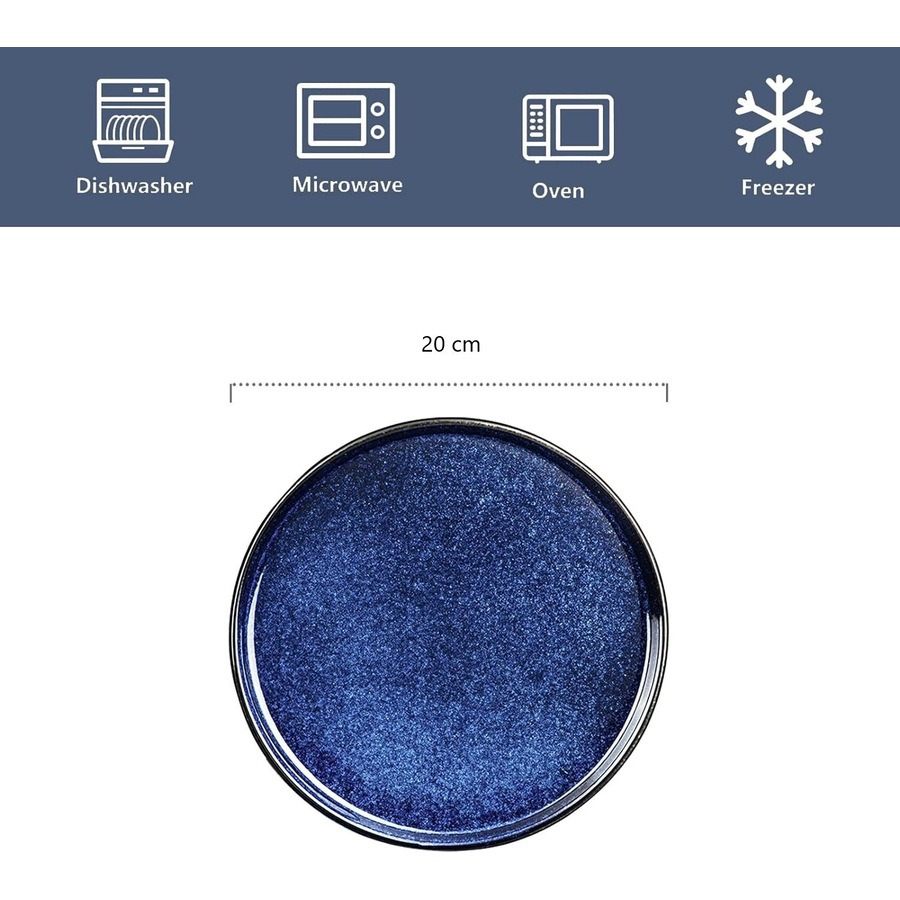 Ceramic Salad Plates Set for Lunch Party - Scratch Resistant, Dishwasher Safe - Set of 6 (Blue)