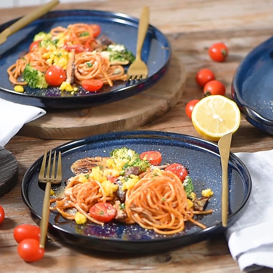 Ceramic Salad Plates Set for Lunch Party - Scratch Resistant, Dishwasher Safe - Set of 6 (Blue)