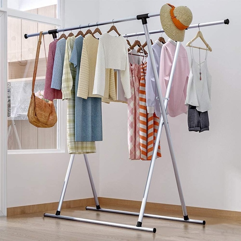 Buy Clothes Drying Rack Double Rail Adjustable Telescopic Folding Space Saving MyDeal