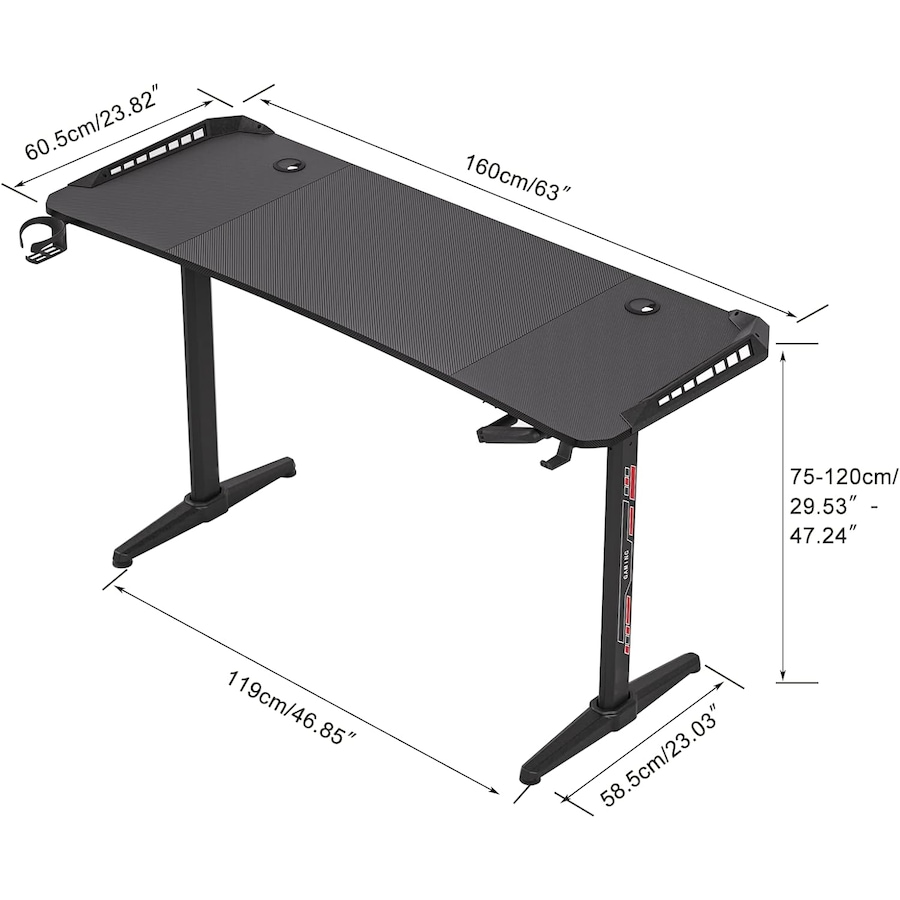 Computer Gaming Desk RGB Adjustable