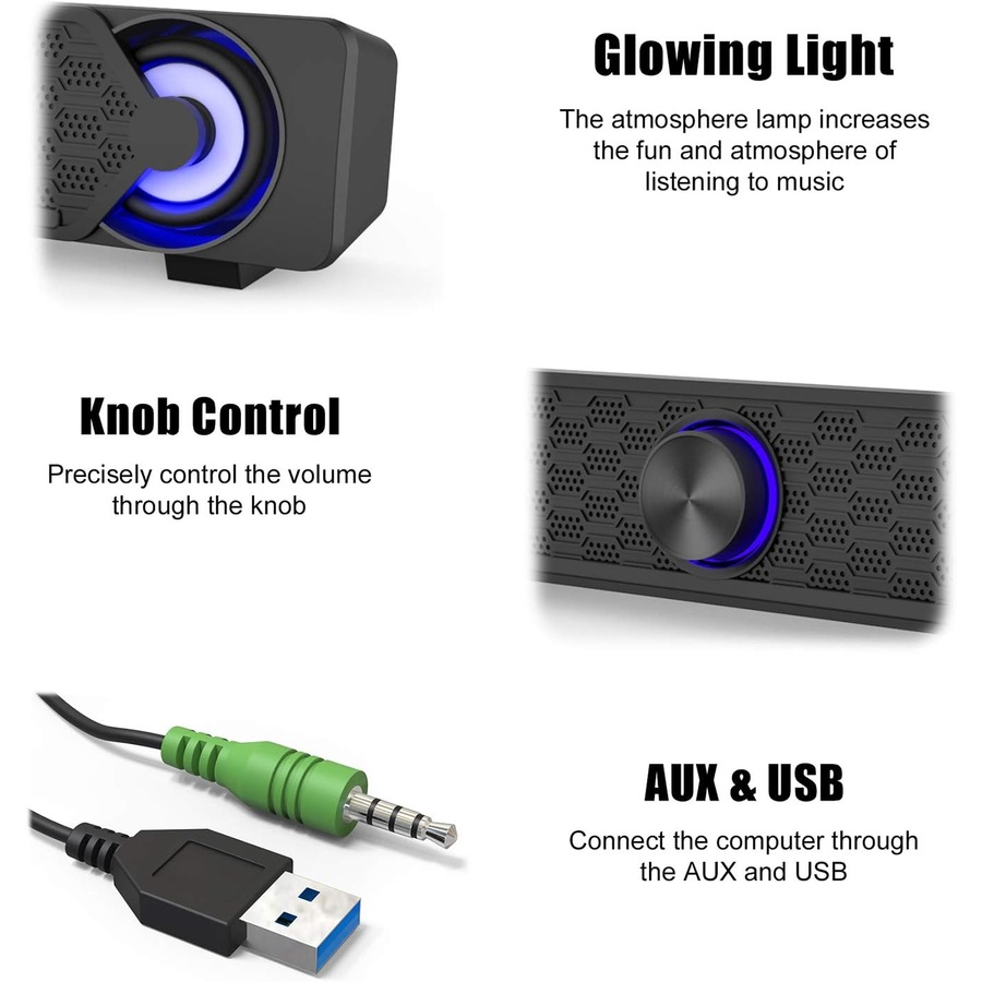 Computer Speakers PC Mini LED Soundbar for Monitor Gaming Laptop