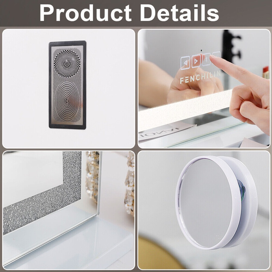 Crystal Hollywood Vanity Mirror with Bluetooth LED Lights