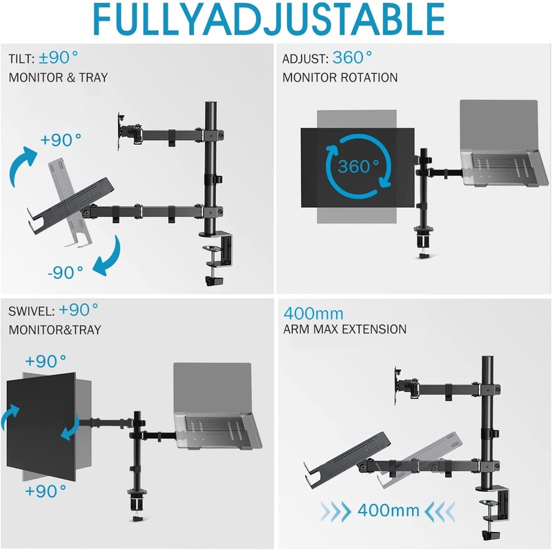 Buy Dual Monitor Stand Laptop Tray Arm Desk Mounts Vesa Mount 8Kg