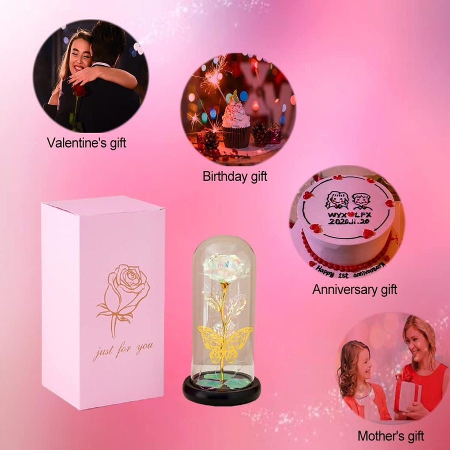 Eternal Rose Dome with LED Light - Birthday Gift for Women