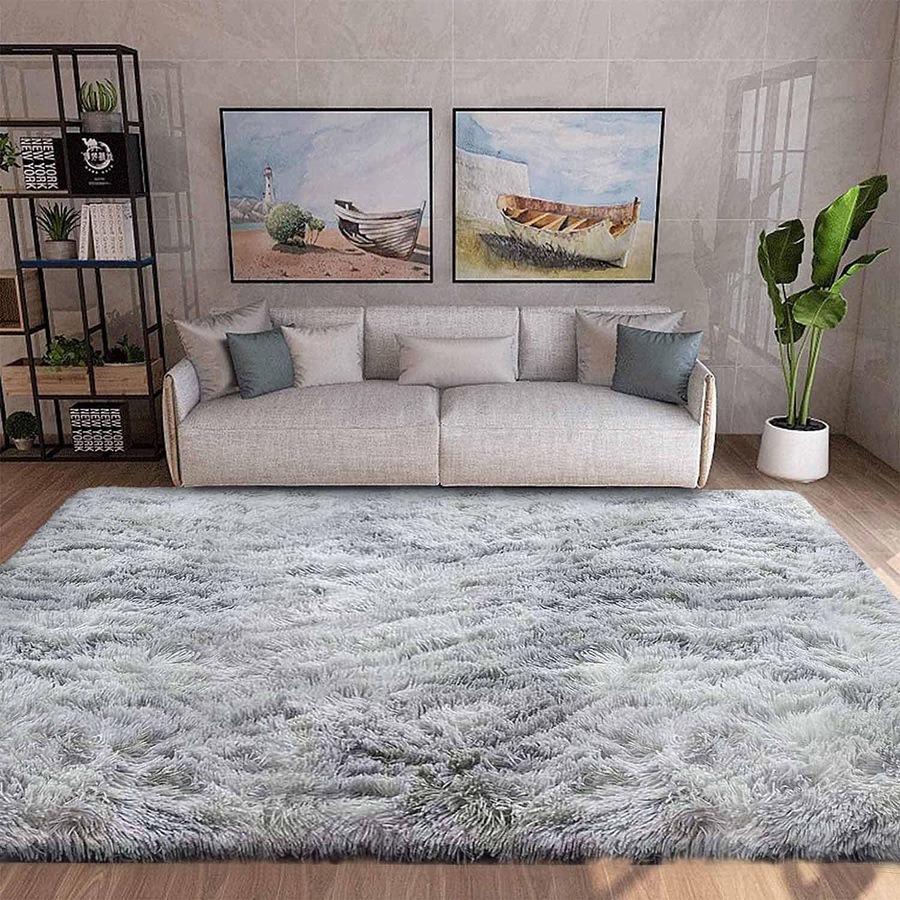 Fluffy Shaggy Area Rug for Bedroom and Living Room - Anti-Slip, Soft, Modern - Grey White, 180x270cm
