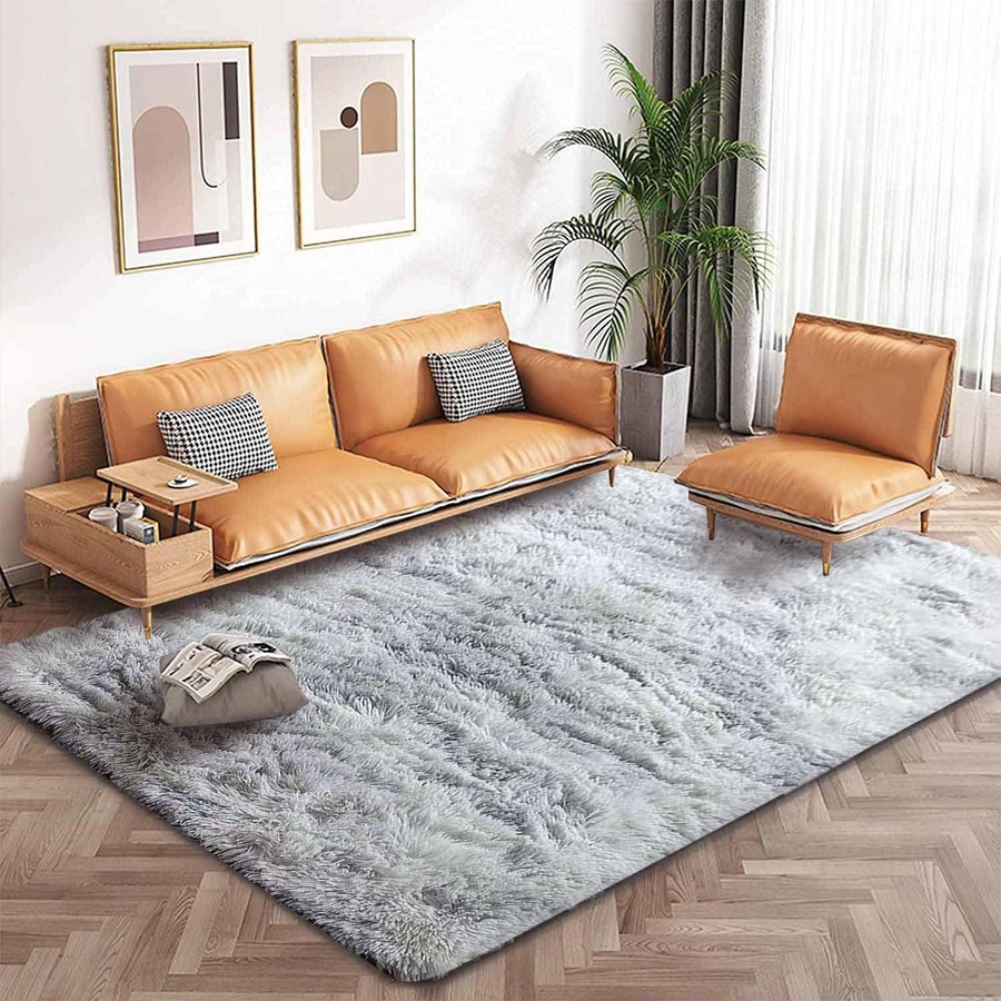 Fluffy Shaggy Area Rug for Bedroom and Living Room - Anti-Slip, Soft, Modern - Grey White, 180x270cm