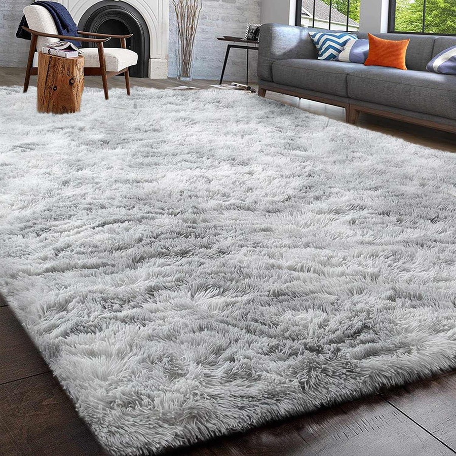 Fluffy Shaggy Area Rug for Bedroom and Living Room - Anti-Slip, Soft, Modern - Grey White, 180x270cm