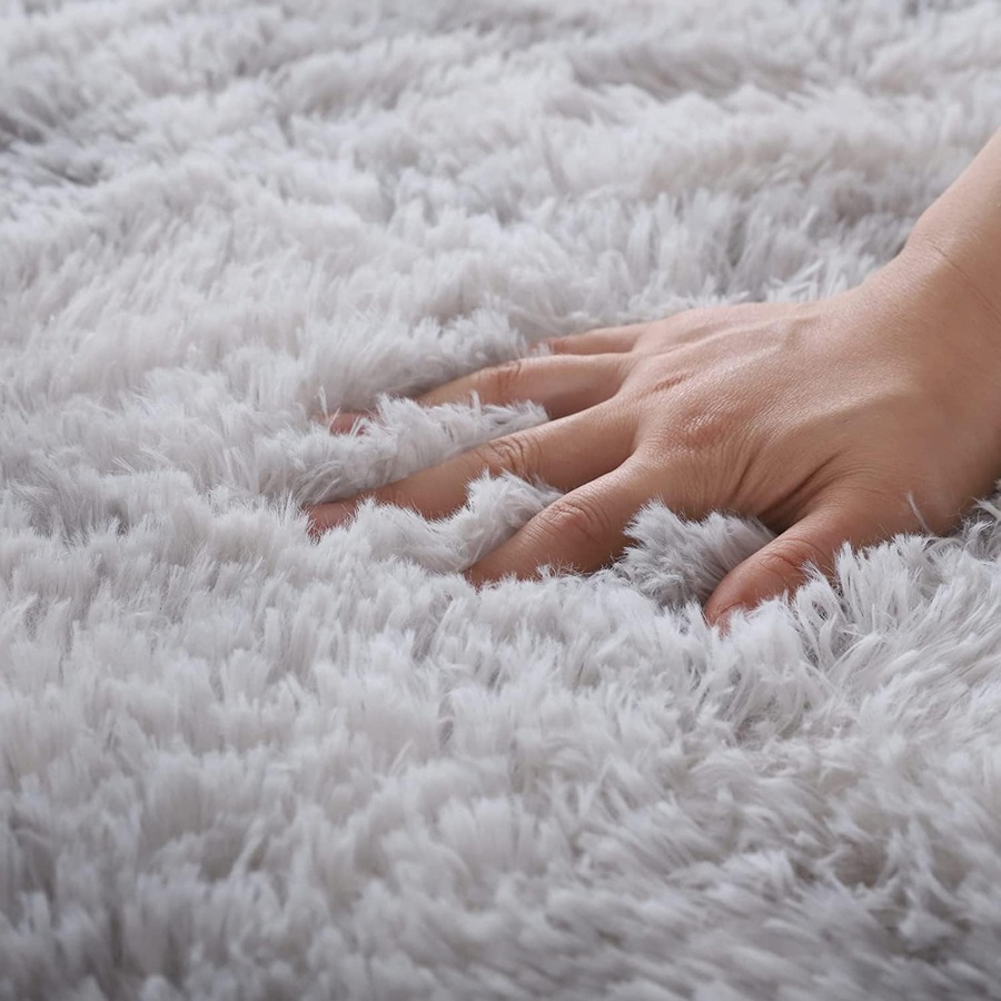 Fluffy Shaggy Area Rug for Bedroom and Living Room - Anti-Slip, Soft, Modern - Grey White, 180x270cm