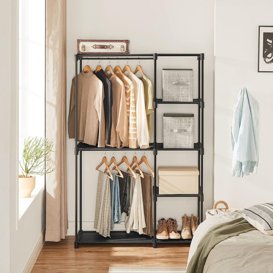 Buy Foldable Wardrobe with Clothes Rails and Open Storage ,Black ...