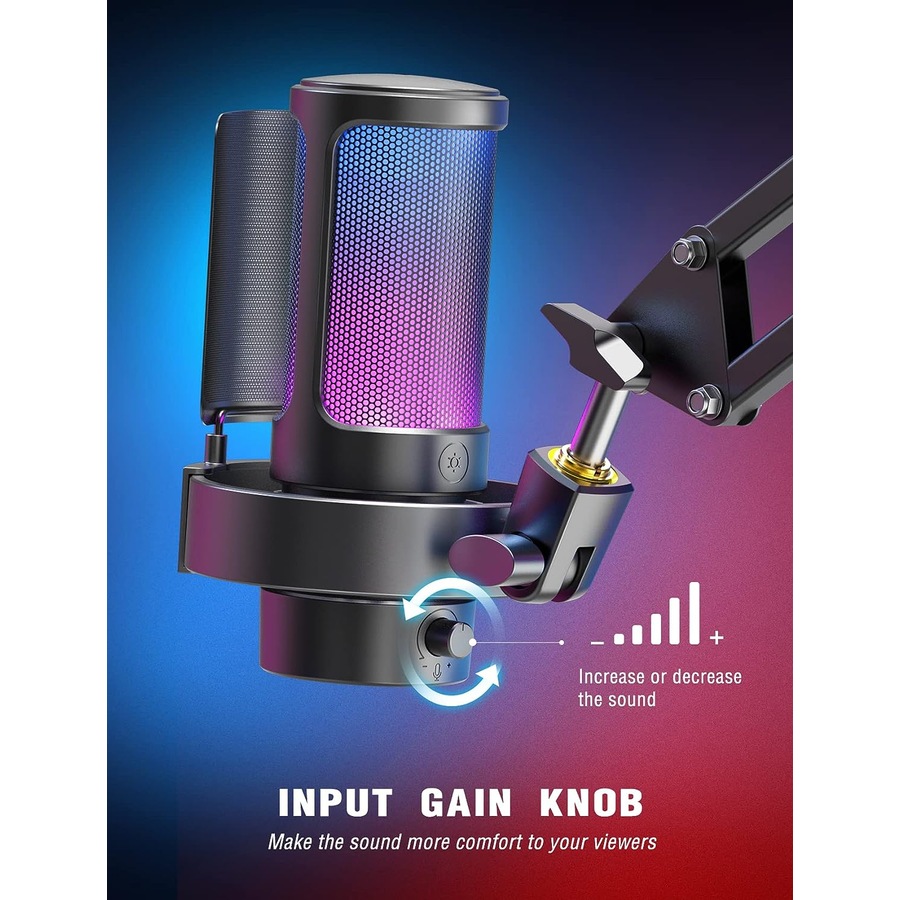 Gaming PC Microphone USB Desktop Condenser RGB Control Mic Recording Streaming