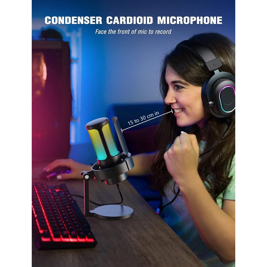 Gaming PC Microphone USB Desktop Condenser RGB Control Mic Recording Streaming