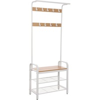 Hall Tree Free standing coat rack with removable hooks (Metal, Cream)