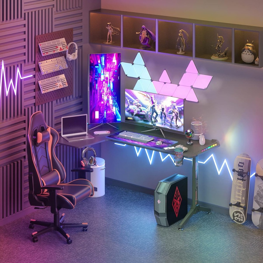 Hand Computer Gaming Desk RGB LED LShape