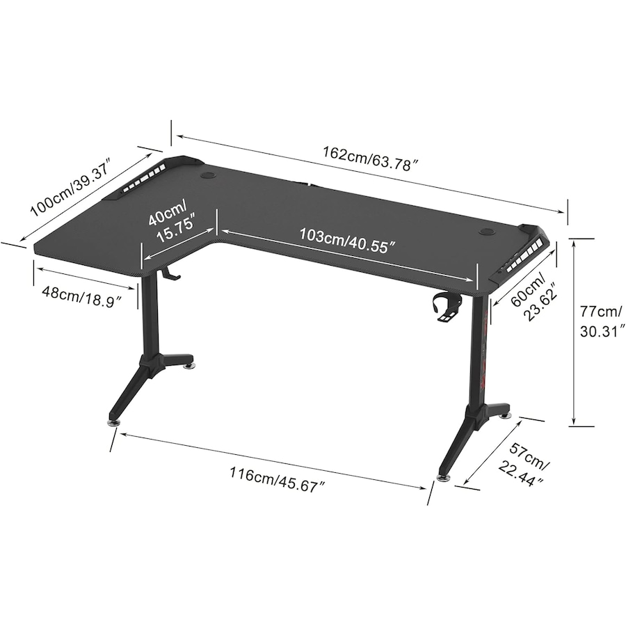 Hand Computer Gaming Desk RGB LED LShape