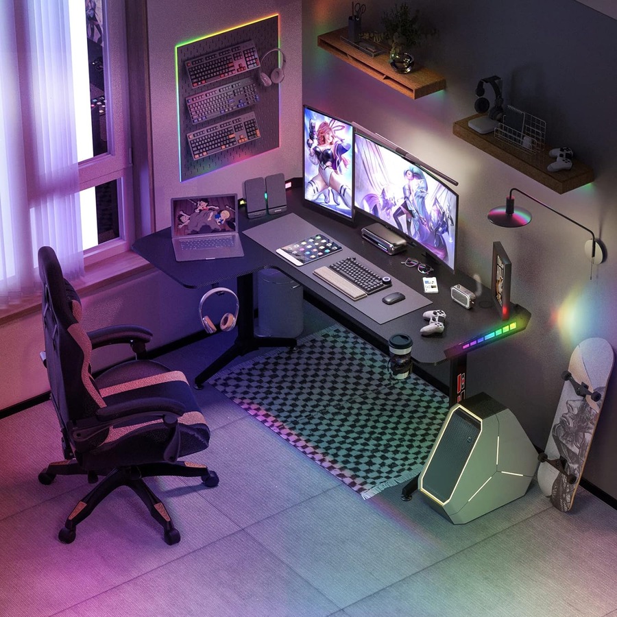 Hand Computer Gaming Desk RGB LED LShape