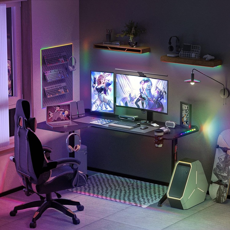 Hand Computer Gaming Desk RGB LED LShape