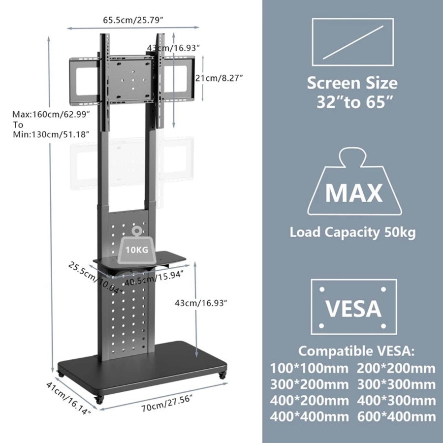 Heavy Duty Mobile TV Stand with Wheels
