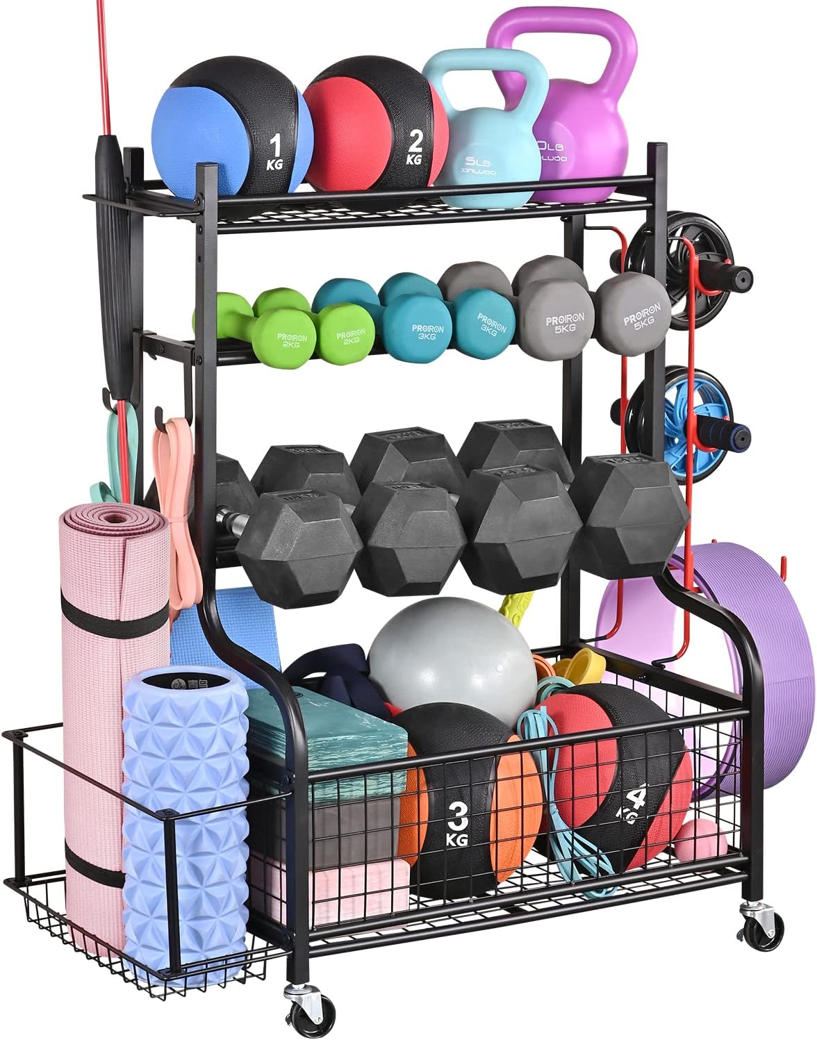 Home Gym Dumbbell Rack with Wheels and Hooks for Fitness Storage Australia