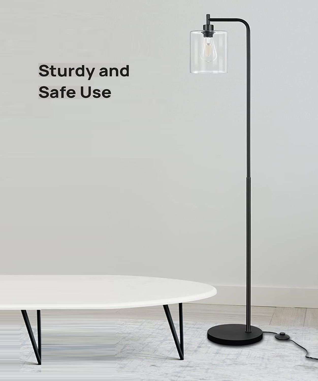 Industrial Floor Lamp 165 cm Tall Standing Lamp Clear Glass Shade Living Room Bedroom Office AU Plug