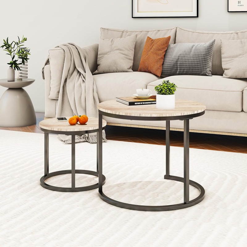 Buy Industrial Nesting Coffee Table Set - 2 End Tables for Living Room ...
