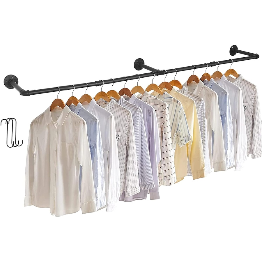 Industrial Pipe Clothes Rail - Wall Mounted Heavy Duty Garment Rack