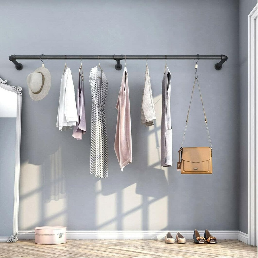 Industrial Pipe Clothes Rail - Wall Mounted Heavy Duty Garment Rack
